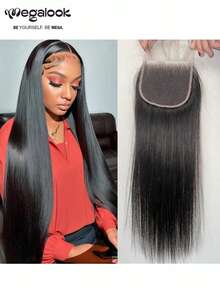 MEGALOOK 4x4 Straight Lace Closure Transparent Lace Natural Black Color Skin-Like Lace 100% Human Hair Extensions Natural Black 8-20 Inch Soft & No Tangle Unprocessed Virgin Human Hair Extensions For Women - SNatural - View 2