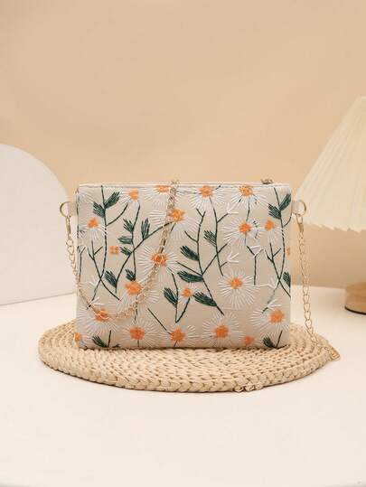 Women's Fashion Floral Phone Bag With Chain Strap Crossbody Shoulder Bag