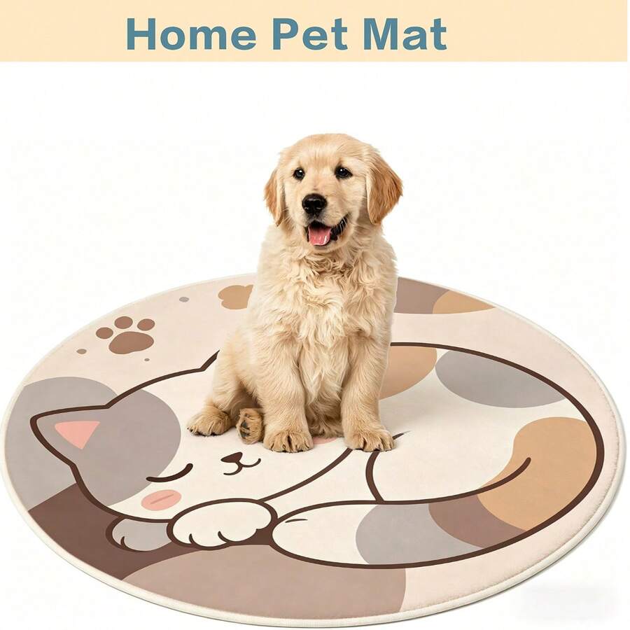 1PC Style Round Pet Mat - Waterproof, Non-Slip, And Wear-Resistant - Multi-Size Floor Mat For Indoor Cats And Dogs - Multicolor - View 1