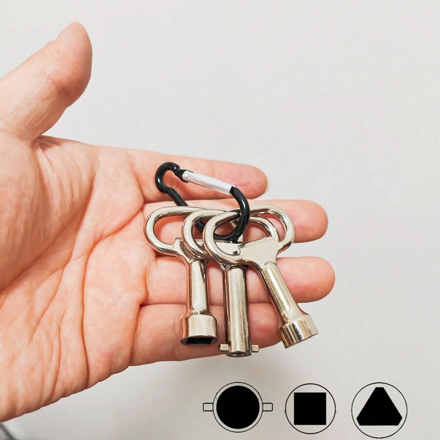 4pcs Square, Flat And Triangle Socket Wrenches Set, Suitable For Electrical Box Locks, Water Meter Valves, High-Speed Train And Railway Valves, Radiator Valves, With Keychain - A - View 1