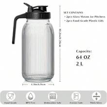 64oz Glass Jar Pitcher With Pour Spout Lid - 2 Pack, Wide Mouth Glass Pitcher With Lid, Leak-Proof Glass Breastmilk Pitcher Cold Brew Coffee, Tea And Fruit Drinks, Fridge - Default - View 4