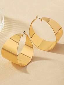 1pair Fashionable Exaggerated Shiny C Shape Large Hoop Earrings - 金子 - 查看 2