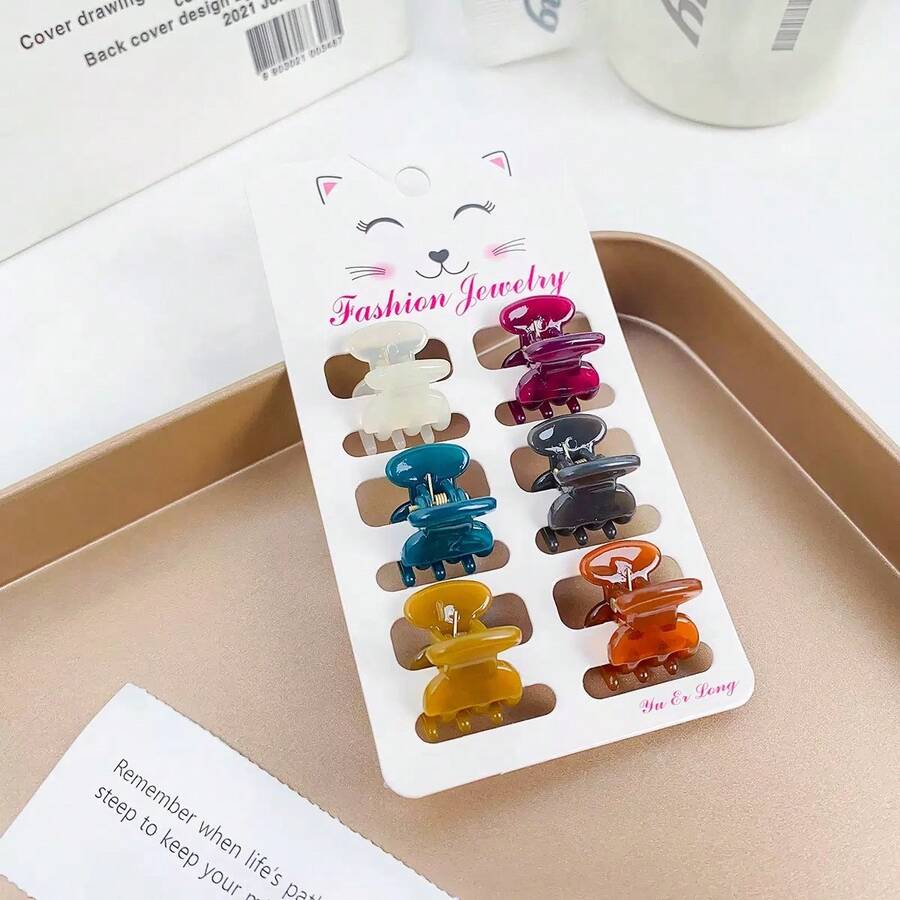 6pcs Mini Jelly Color Geometric Hair Clips, Retro French Style Hair Accessories - G Style - View 1