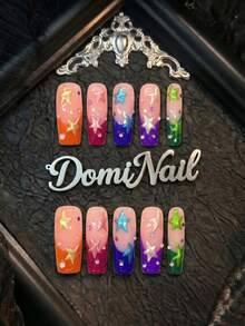 10pcs 1.3 Inch Handmade Press On Nails, Long Square Acrylic Press-On  Nails With Colorful Star & Rhinestone Design, Reusable Y2K False Nails For Women - Nhiều màu - Xem 7