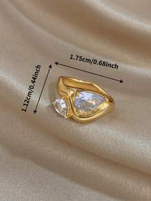 1 pièce Bague en or plaqué 18 carats en acier inoxydable avec perle en forme de goutte d'eau, bague pour femme, bague dorée, bague vintage, convient pour le port quotidien, les rendez-vous, la plage, les bijoux d'été, cadeau pour la fête des mères, Pâques, bijoux de style bohème - Multicolore - Voir 7
