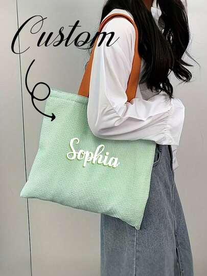 Customizable Retro Striped Tote Bag With Name,Summer Striped Bag Artistic Large Capacity,Customized Canvas Tote Bag,Underarm Handbag,Retro Striped Canvas Tote Bag,Lightweight Large Capacity Casual Fashion