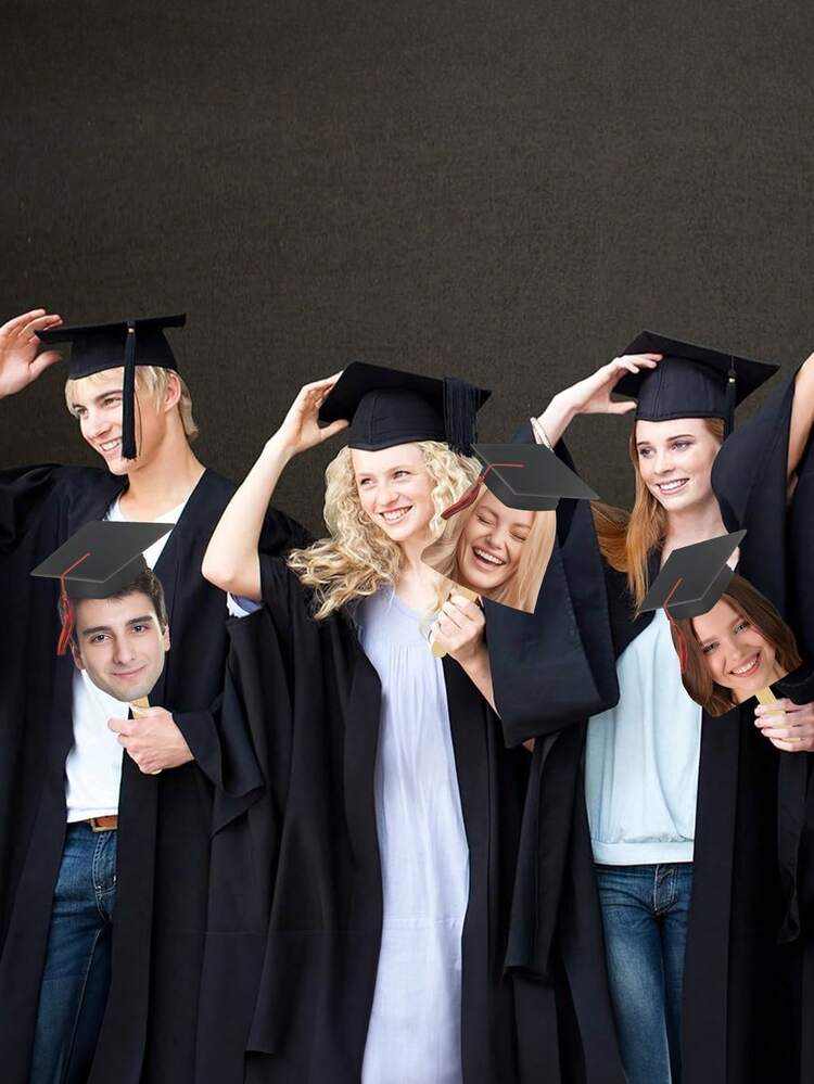 Abanicos personalizados con tema de graduación, retrato de graduación 2026, cara de graduado 2026, abanicos para fiesta de graduación 2026, abanicos de mano con forma de cabeza - Multicolor - Añade 4