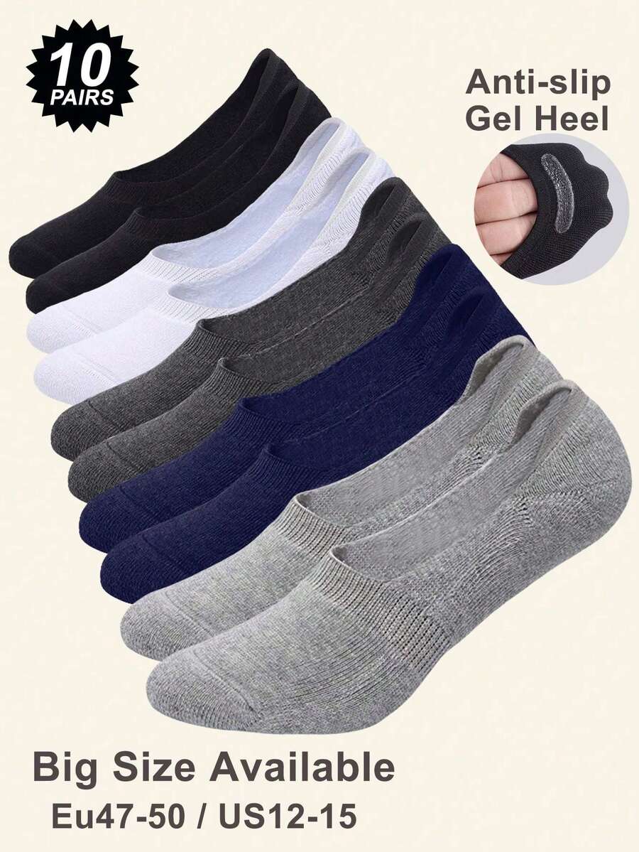 1/5/ Pairs Men's Big Size Available Low Cut No Show Socks, Breathable Invisible Loafer Socks , Non-Slip Low Cut Ankle Boat Socks With Anti-Slip Gel At Heel, Suitable For Sports Or Daily Use - Multicolor - View 1
