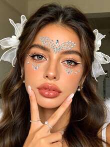 3D Colorful Geometric Pattern Y2K Style Face Gems, DIY Glitter Rhinestones Suitable For Music Festivals, Carnivals, Valentine's Day Parties - White - View 2
