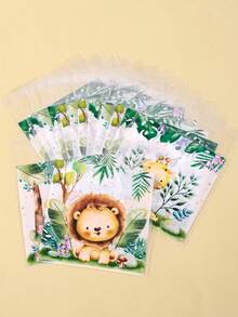 50/100入動物園主題自封禮品袋，獅子與老虎混色圖案透明塑膠禮品包裝袋，男孩叢林動物主題生日派對裝飾，嬰兒派對用品 - 彩色 - 查看 5