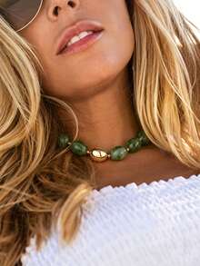 Collar de cuentas ovalado grueso vintage, collar de cuentas de acrílico con efecto tie-dye bohemio para mujer, adecuado para uso diario/fiesta de playa de verano/boda/banquete/vacaciones, regalo elegante de vacaciones para aniversario - cadena de cuentas ovaladas - Ver 3