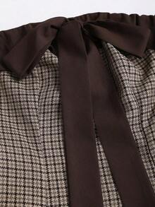 Vestido casual cómodo de corte evasé con bloque de color, lazo y estampado de pata de gallo, nuevo para otoño/invierno, color marrón - Verde militar - Ver 11