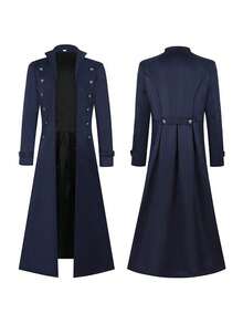 Abrigo gótico retro steampunk medieval, cortavientos, uniforme de la época victoriana, largo medio - Azul - Ver 4