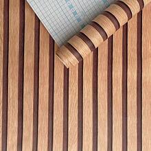 1 Rolle selbstklebende Vinyl-Tapete mit Holzmaserung, wasserfest mit geraden Linienmusterungen und Streifen, geeignet für Schlafzimmer, Wohnzimmer, Decke, TV-Hintergrundwand Dekoration, 45m*100/300/500cm - braun - Übersicht 3