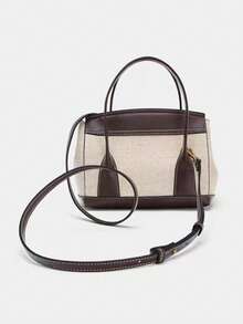Colorblock Handbag, Women's Minimalist Fashion Small Bag, Textured Tote Bag, Commuter Shoulder Bag - Beige - View 3