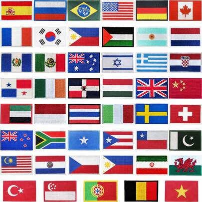 1/9/18pcs Cross-Border 8*5cm Embroidered National Flags (Suitable For Americas, Europe, Asia And More Countries), National Flag Embroidered Cloth Patch, Heat-Seal Badge Applique