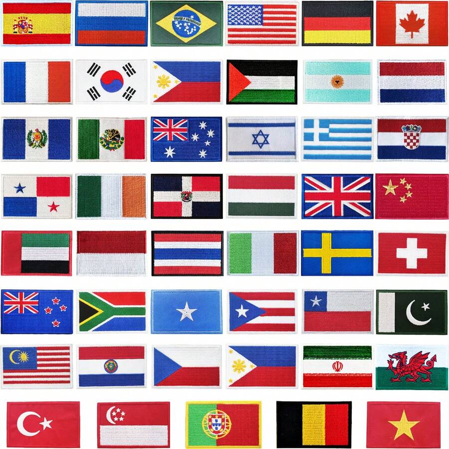 1/9/18pcs Cross-Border 8*5cm Embroidered National Flags (Suitable For Americas, Europe, Asia And More Countries), National Flag Embroidered Cloth Patch, Heat-Seal Badge Applique - Multicolor - View 1