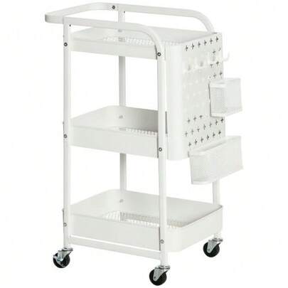 Roller With Schubladen 3-Tier Küchenregal Auf Rollen Für Küche & Büro, Stahl White 51.5x32x75.6cm