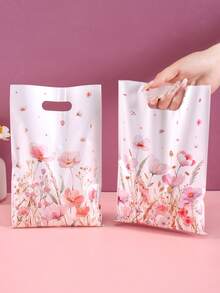10/20/50pcs Pink Wildflower Gift Bags, Watercolor Floral Countryside Design Party Favor Bags With Handles, Birthday Decor, Holiday Candy Bags, Wedding Bride Party, Gift Packaging Supplies, Retail Shopping Bags And Small Business Supplies, Gift Wrap Bags, Spring Summer Theme Party Supplies - Pink and Purple Wildflowers - View 3