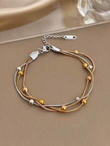 Stylish Gold Silver Color Stainless Steel Adjustable Bracelet For Women Elegant Multilayer Wrap Beaded Bracelets Party Jewelry - Multicolor - View 6