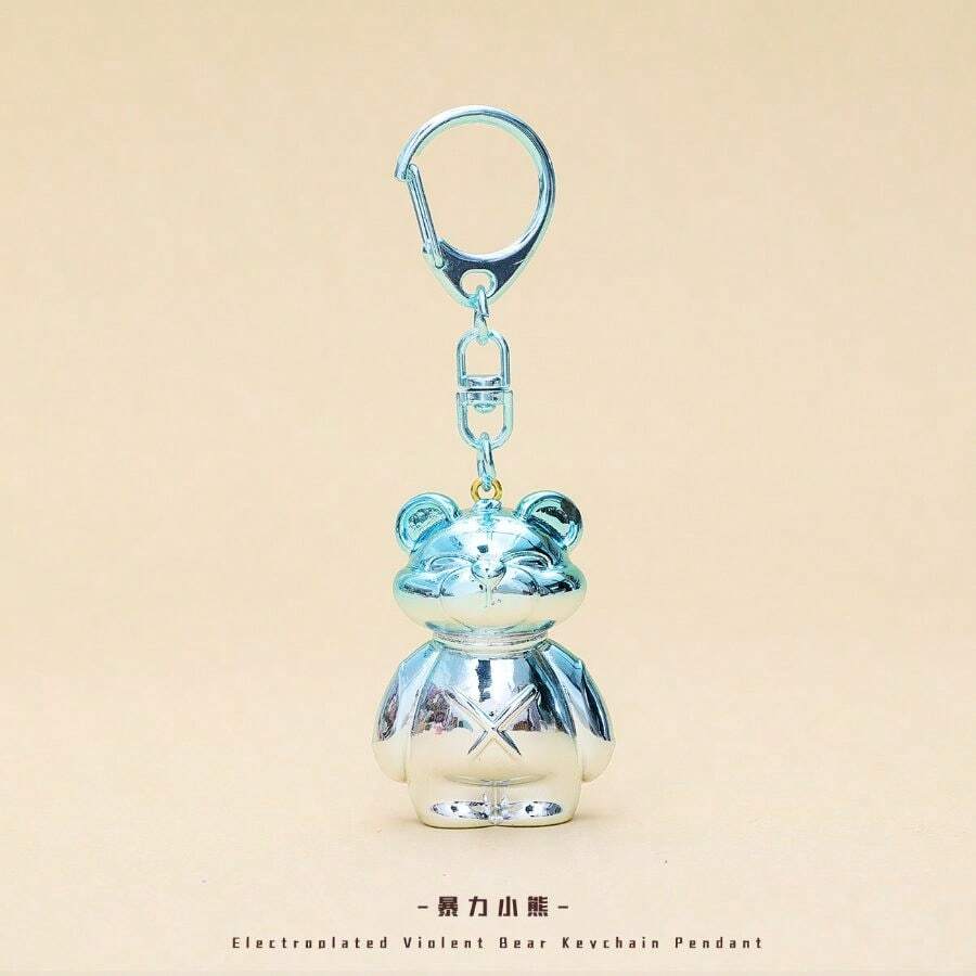 Electroplated Bear Keychain, High-End Pendant, Exquisite Laser Bear Doll, Car Keychain, Couple's Small Pendant - 電鍍熊-藍銀 - 查看 1