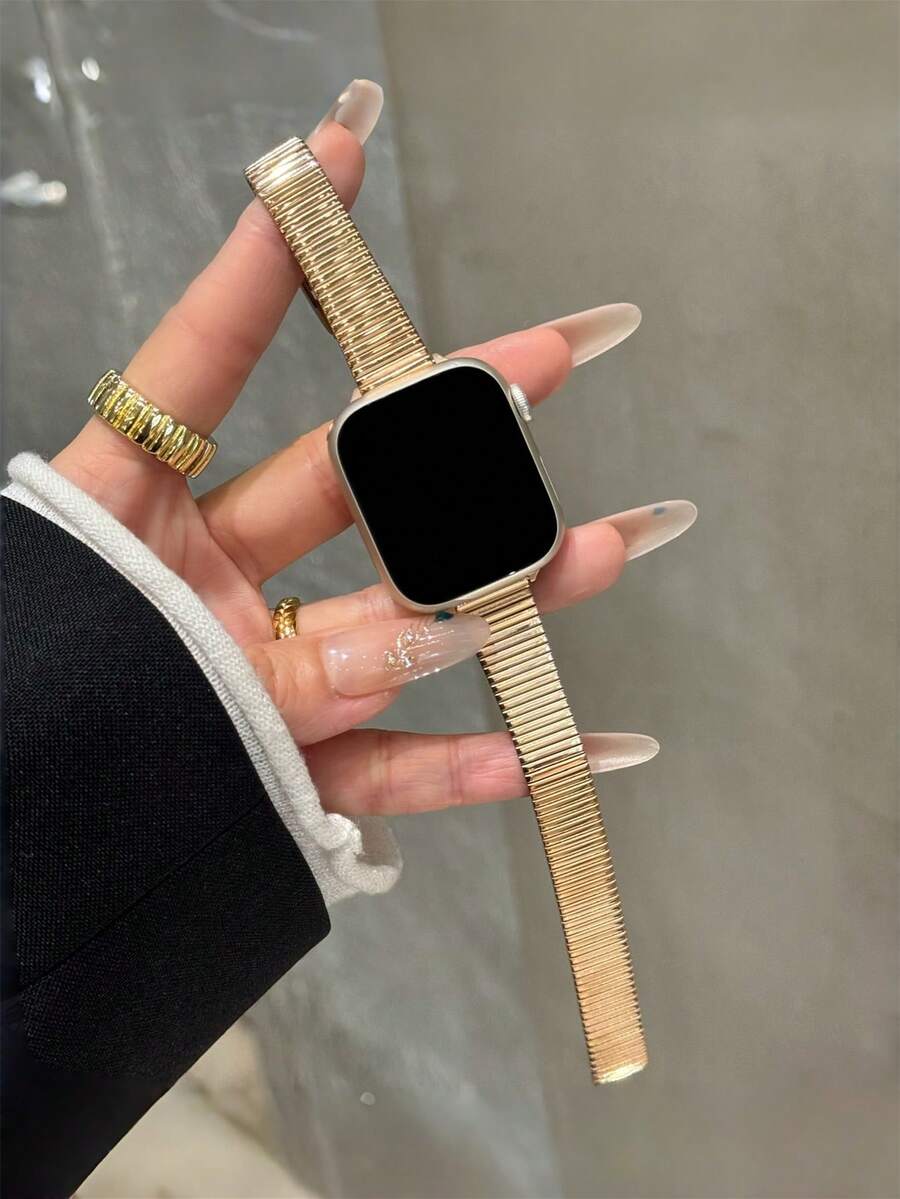 1pc Bamboo Segment Stainless Steel Watch Band, Compatible With Apple Watch
