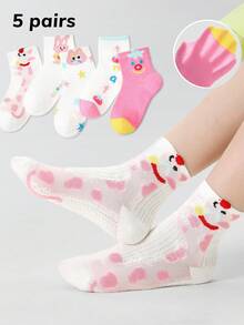 5 đôi tất mỏng mùa xuân/hè cho bé gái từ 2-16 tuổi, tất trẻ em họa tiết động vật hoạt hình dễ thương, tất lưới thoáng khí. - Nhiều màu - Xem 10