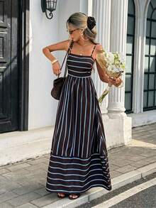 YHHSerisse Vestido casual de mujer con tirantes finos, volantes y rayasYHH - Óxido marrón - Ver 8