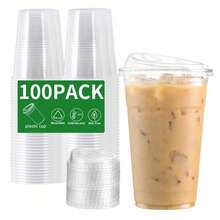 100 Set Clear Plastic Cups, 12/16/20/24 OZ Disposable Iced Coffee Cups , Smoothie Cups, PET Crystal Party Cups, Cold Beverages Drinking Cups For Thanksgiving, Halloween, Christmas - trong suốt - Xem 1