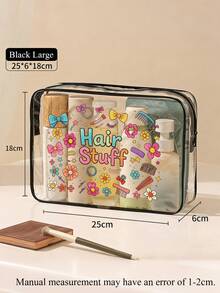 PVC Cosmetic Bag Travel Organizer Pouch, Zipper Closure, Lightweight Anti-Fading Makeup & Toiletry Bag, Women & Girls Portable Cosmetic Case, Easy-To-Wipe Design, Fashionable Aesthetics, Anti-Fading Material, Travel Essential, Summer Holiday, Back To School Student Supplies Bag, Toiletry Bag, Waterproof Toiletry Bag - Multicolor - View 7