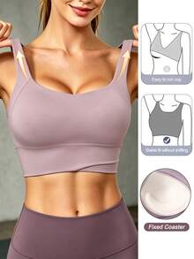 Top de yoga, sujetador deportivo transpirable con función de absorción de impactos y moldeado, esculpe hermosas líneas de la espalda, adecuado para ejercicios de fitness de primavera - Púrpura polvoriento - Ver 7