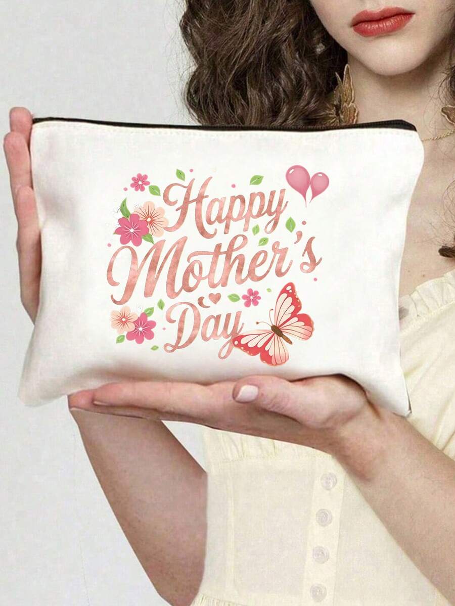"Alles Gute zum Muttertag" Blumen Schmetterling Blume Muster Make-up Tasche, wasserdicht, Aufbewahrungstasche als Geschenk für Mama, Schmetterling und Blumen Kosmetiktasche, Reise Make-up Tasche, süße Kosmetiktasche, Großraum Reise Organizer, ein perfektes Geschenk für Mama, Lehrerin. Geschenk für sie, tragbare Kulturtasche - Verschiedenfarbig - Übersicht 1