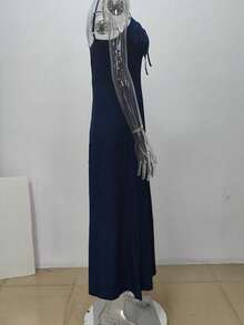 New Spring 2026 Women's Dress With Solid Straps In Letter A - Biru - View 4