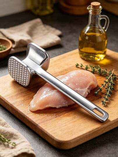 1 chiếc búa làm mềm thịt hai mặt, hợp kim nhôm với một mặt nhám và một mặt phẳng, lý tưởng để làm mềm thịt bò, gà, heo, thích hợp cho tiệc nướng, cắm trại và sử dụng trong nhà bếp.