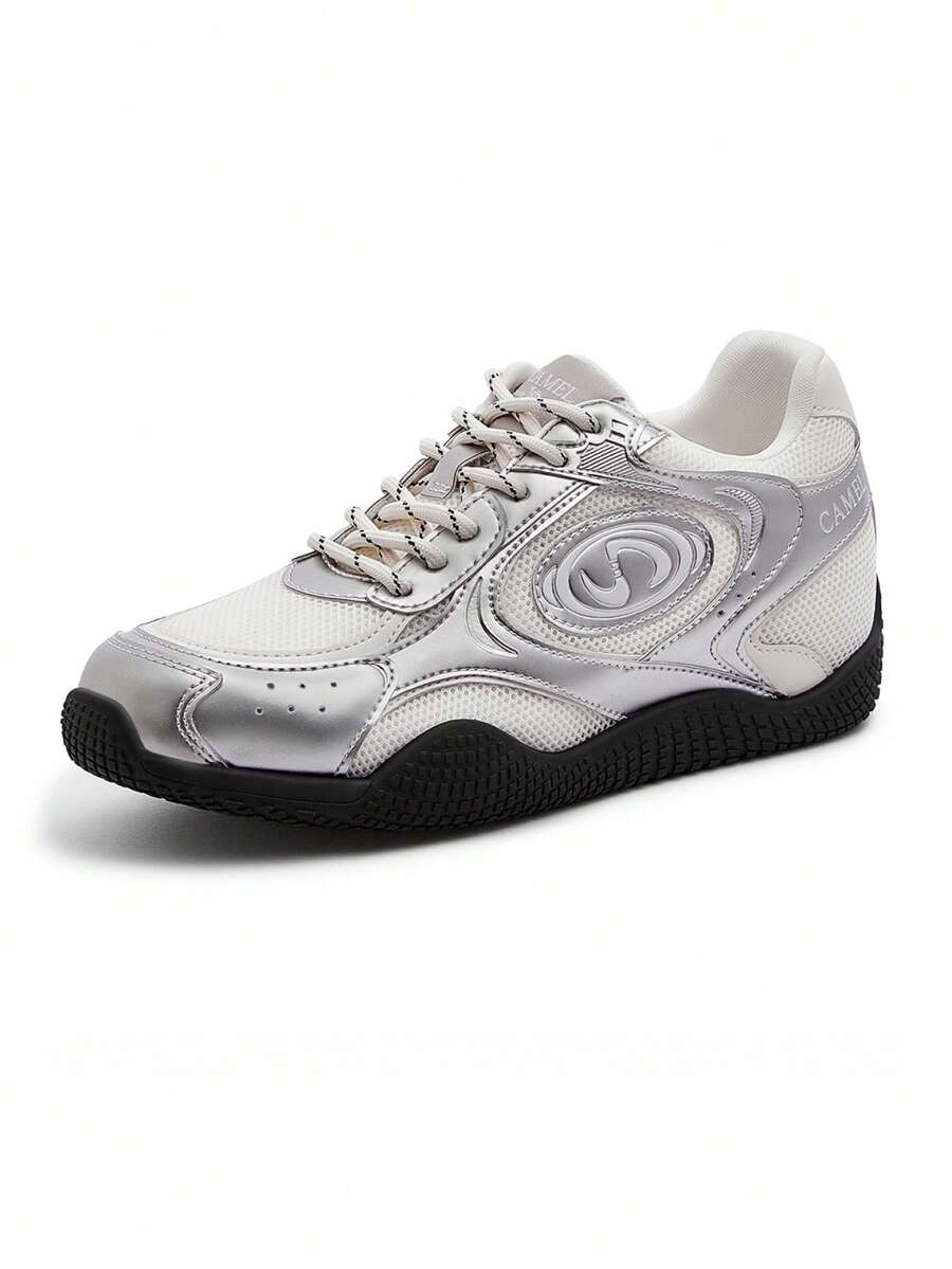 CAMEL CROWN Utomhus Dam Vår Casual Klackhöjande Sneakers Sportskor - Silver Svart - Visa 1