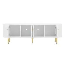 TV Unit, Low Sideboard With Glass Doors, Practical Storage Unit For The Living Room, Gold Handles And Legs. - White - View 9