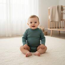 KIWI BABIDU | 100% Cotton Long Sleeve Baby Bodysuit, Soft Turtleneck Baby Bodysuit, Breathable Hypoallergenic Fabric For Sensitive Skin, Unisex Clothing For Newborn Boys And Girls - Dusty Green - View 3