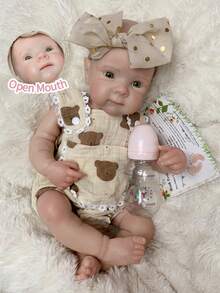 18 Inch Lifelike Reborn Baby Doll, Full Body Soft Solid Silicone Female Infant Doll, Customizable Open Mouth Option, Handcrafted Artistic Collection Gift (Anatomically Accurate) - Silicone Girl - View 12