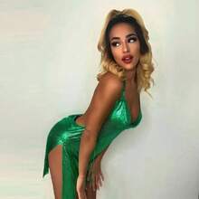 Vestido corto elegante para mujer, Sexy y a la moda, con cuello colgante, espalda descubierta, parte inferior en el pecho, lentejuelas, vestido de fiesta para chica y baile - verde - Ver 4