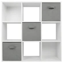 Grey 9 Cube Storage Shelving Unit With 9 Fabric Drawers For Home Organisation - White + 3 Grey Drawers - View 1