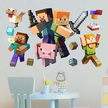 Minecraft Wallpaper Cartoon Stickers For Home, Living Room, Bedroom, Wall Decoration - Cute Wall Stickers For Kids. A Perfect Little Gift For Family And Friends. Birthday Party Decoration Items, Small Gifts For Sending To Relatives And Friends At Parties And Gatherings. - Multicolor - View 1
