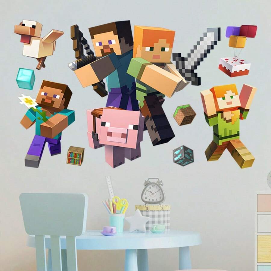 Minecraft Wallpaper Cartoon Stickers For Home, Living Room, Bedroom, Wall Decoration - Cute Wall Stickers For Kids. A Perfect Little Gift For Family And Friends. Birthday Party Decoration Items, Small Gifts For Sending To Relatives And Friends At Parties And Gatherings. - Multicolor - View 1
