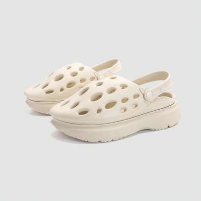  1 đôi dép bít mũi Jifffly unisex, nhẹ, chống trượt, đế dày, màu kaki, chất liệu EVA toàn phần, thiết kế rỗng thoáng khí, dép xăng đan ngoài trời thường ngày.