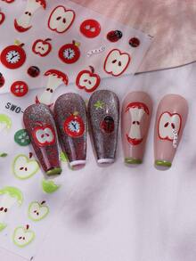 2pcs 5D Embossed Cartoon Apple Nail Stickers, Cute Fruit Button Sewing Pattern Self-Adhesive Nail Decals, Sweet & Lovely Nail Art Decoration For Daily Casual DIY - Multicolor - View 7