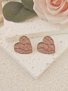 Retro Sweet Heart-Shaped Rose Gold Stitching Texture Earrings, Minimalist Luxurious Elegant Earrings For Women, Suitable For Summer Beach, Festivals, Weddings, Daily Wear, Music Festivals, Vacations. Ideal Gift For Valentine's Day, Birthday, Mother's Day - Multicolor - View 9