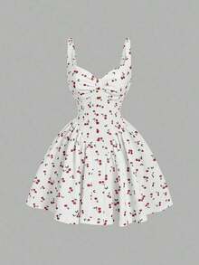 MOD Vestido rojo de mujer sin mangas con decoración de busto fruncido, botones y volantes en el bajo, Vestido, Conjunto de mujer talla S, Vestidos rojos para mujer, Vestidos de cumpleaños para mujer, Atuendos de club para mujer, Vestido de invitada de boda para mujer - Rojo y blanco - Ver 2