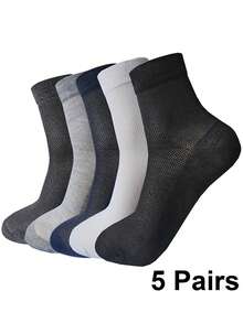 5 Pairs Men's Large Size Mesh Breathable Mid-Calf Socks Suitable For Daily Wear, Leisure, And Business, Fall - Multicolor - View 7