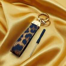Medvang 1pc Leopard Print Faux Leather Gold Zinc Alloy Keychain Pendant - A - View 2