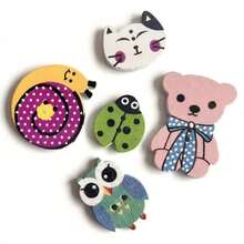 30Pcs Cartoon Animal Wooden Buttons For Sewing & DIY Crafting – Cute Assorted Designs (Cat, Owl, Bear, Snail, Ladybug) – Embellishment For Scrapbooking, Journaling, Clothing Decor, Home Craft Projects. - 30pcs random color - View 2