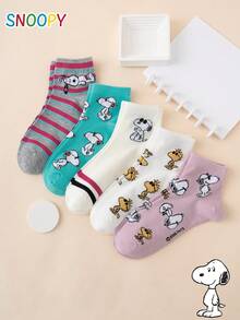 5 Pairs SNOOPY Series Puppy Striped Glasses Pattern Funny Cartoon Women's Short Socks - Multicolor - View 2